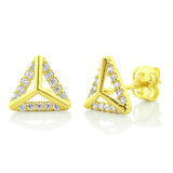 14K Yellow Gold Cz Small Pyramid Triangle Stud Earrings - 0.25 in