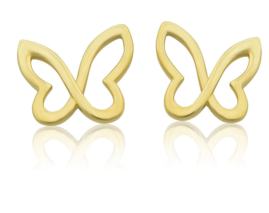 14K Yellow Gold Tiny Butterfly Stud Earrings - 6mm