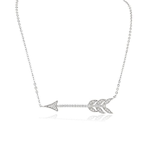 Sterling Silver Cz Sideways Arrow Necklace 18