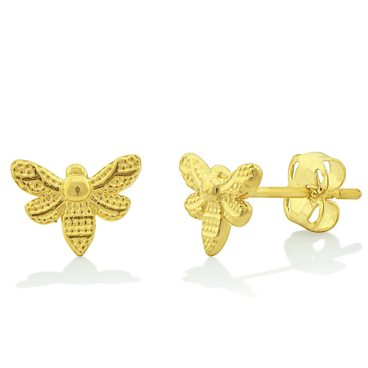 14K Yellow Gold Small Bee Stud Earrings - 0.27in
