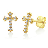 14K Yellow Gold Cz Tiny Cross Stud Earrings - 0.28in