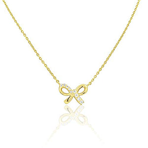 Sold 14K Yellow Gold CZ Bow Necklace - 0.43in