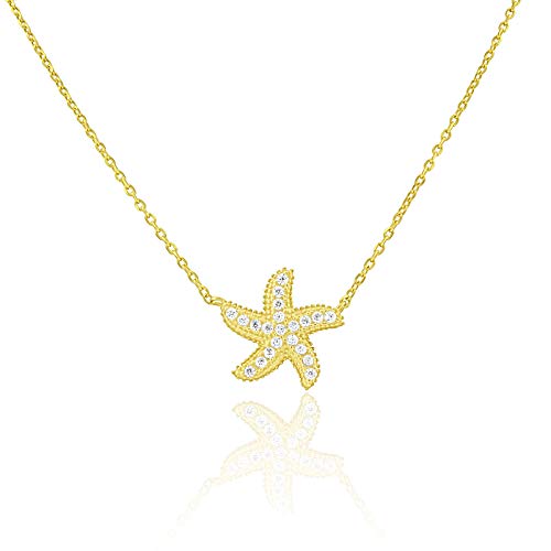 Sold 14K Yellow Gold CZ Starfish Necklace - 0.39in