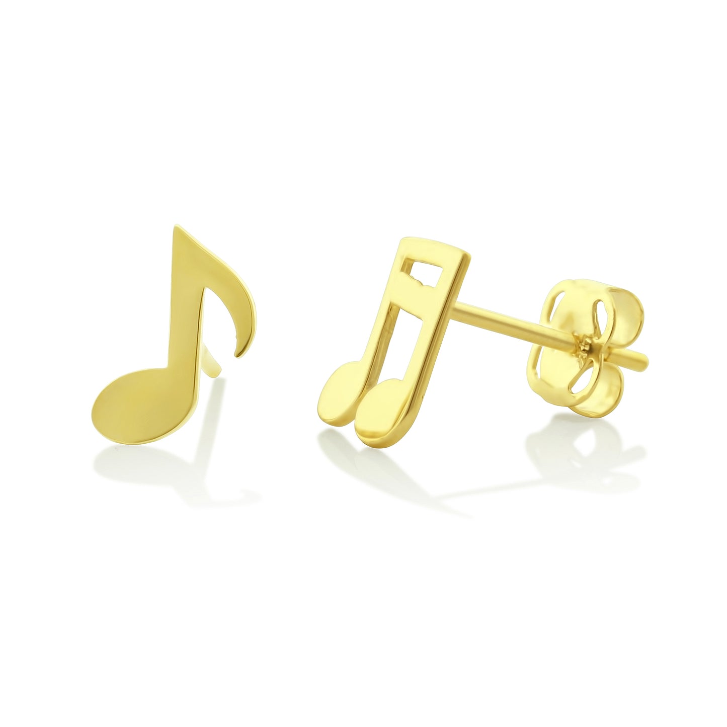 14K Yellow Gold Small Mismatched Music Note Stud Earrings - 0.25in