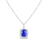 Sterling Silver Square Simulated Blue Sapphire Necklace 18"