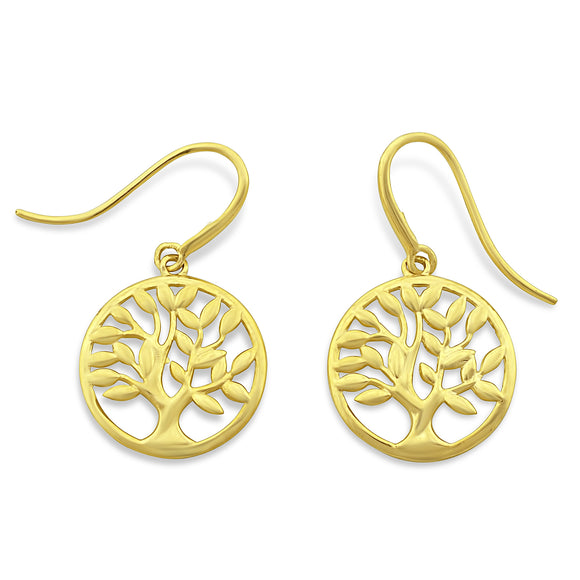14K Yellow Gold Small Celtic Tree of Life Dangle Earrings - 0.45in