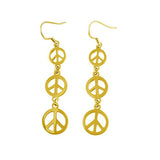 Yellow Gold Tone Sterling Silver Dangling Peace Sign Earrings