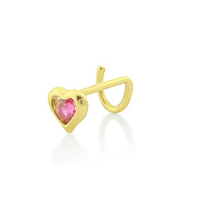 14K Yellow Gold Small Red Cz Heart Nose Ring