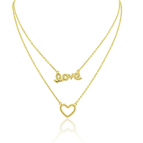 Sold 14K Yellow Gold Layered Love and Heart Necklace