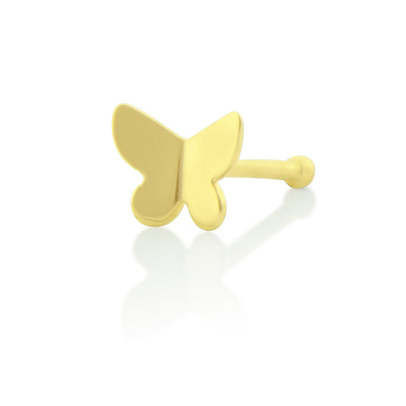 14K Yellow Gold Tiny Butterfly Nose Ring - 4.5mm