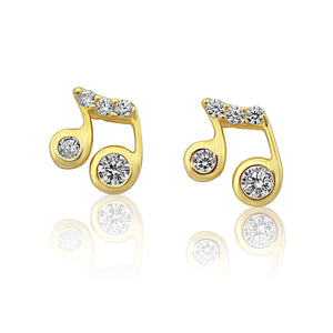 14K Yellow Gold Cz Tiny Music Note Stud Earrings - 0.20in