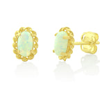 14K Yellow Gold Small Oval Created Opal Stud Earrings - 0.23 in