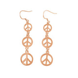 Rose Gold Tone Sterling Silver Dangling Peace Sign Earrings