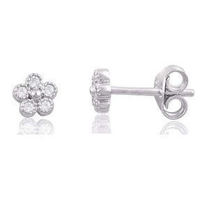 Sterling Silver Cz Tiny Flower Stud Earrings