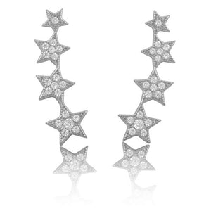 Sterling Silver Cz Star Ear Crawler Stud Earrings